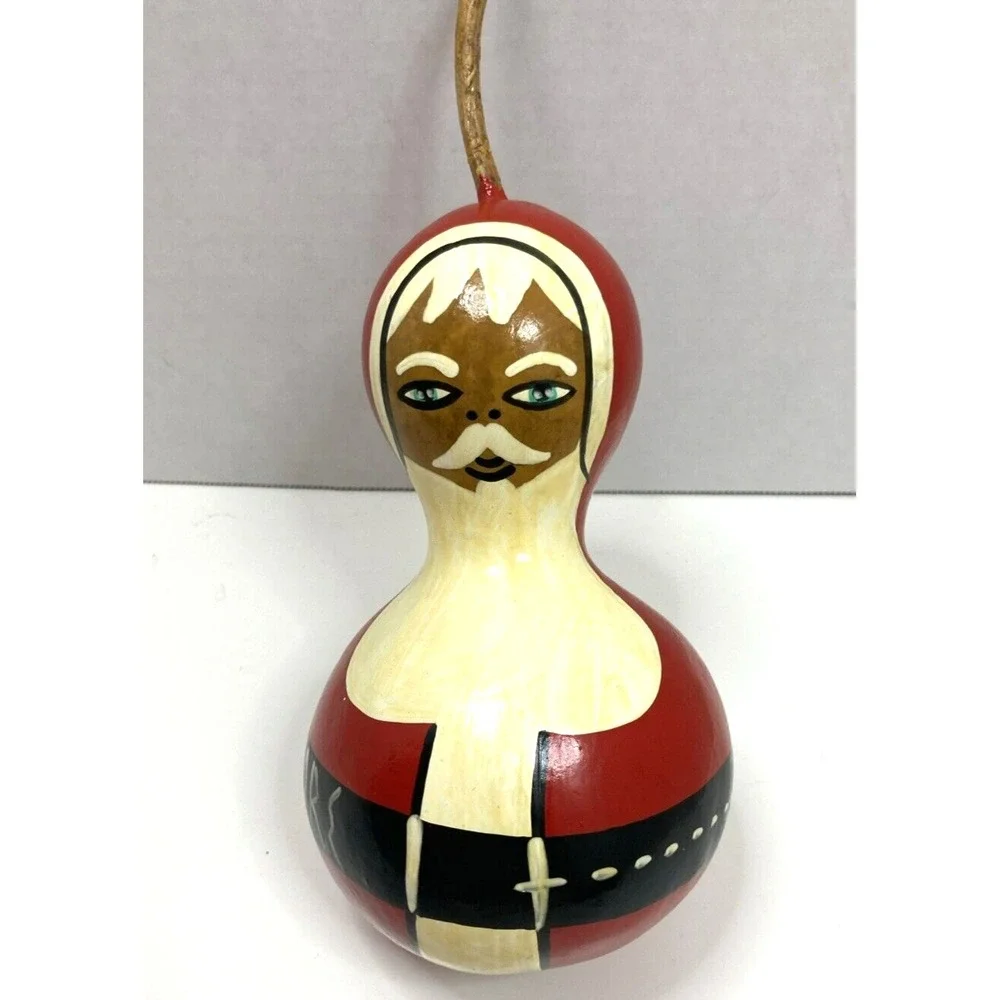 Vintage Handpainted Primitive Folk Art Santa Claus Gourd Signed Turkey Artist 9